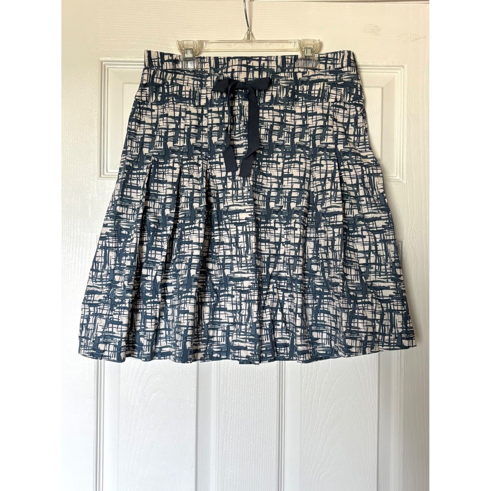 Old Navy Brand Blue White Abstract Grid Pleated Mini Skirt Just Below Waist 4